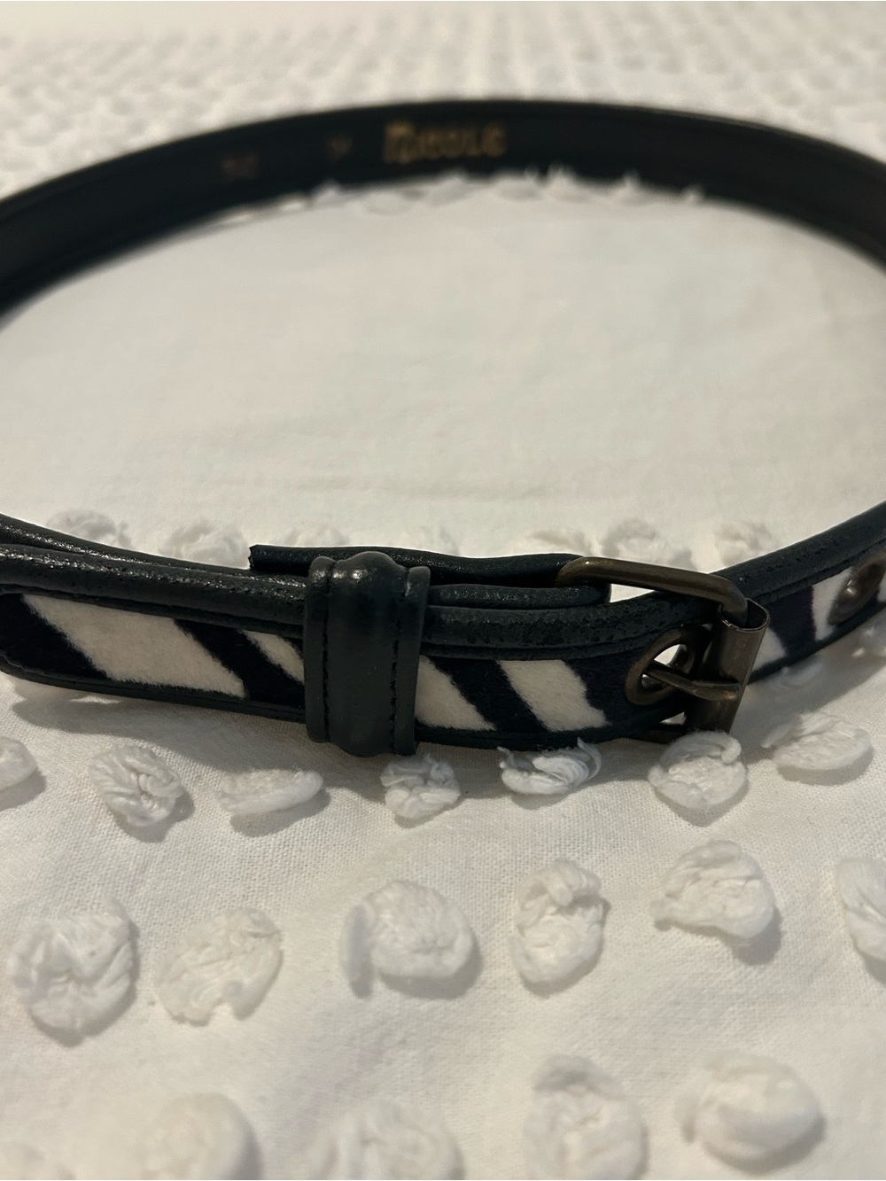 Vintage Nicole Zebra Print Belt Black White Small Statement Belt 80s 90s Y2K